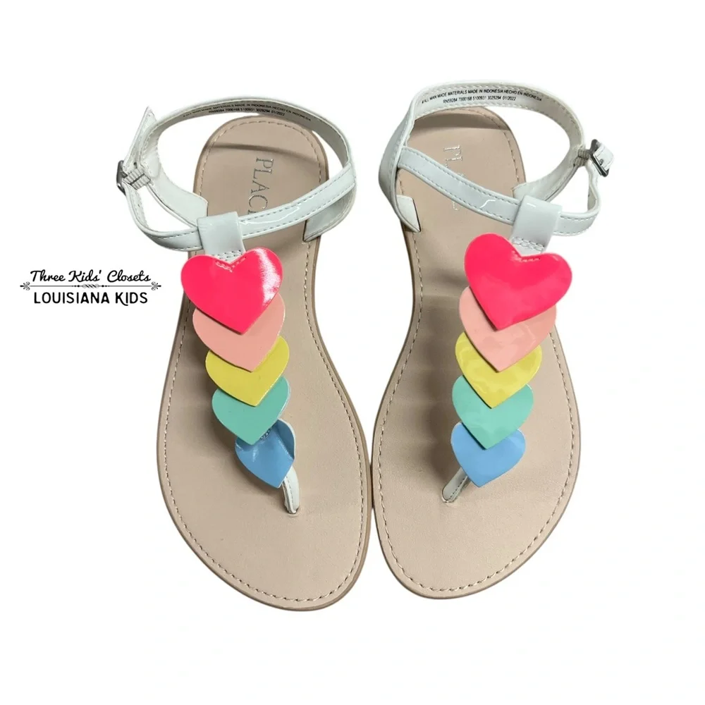 The Children’s Place Sz 4 White Rainbow Heart Sandals